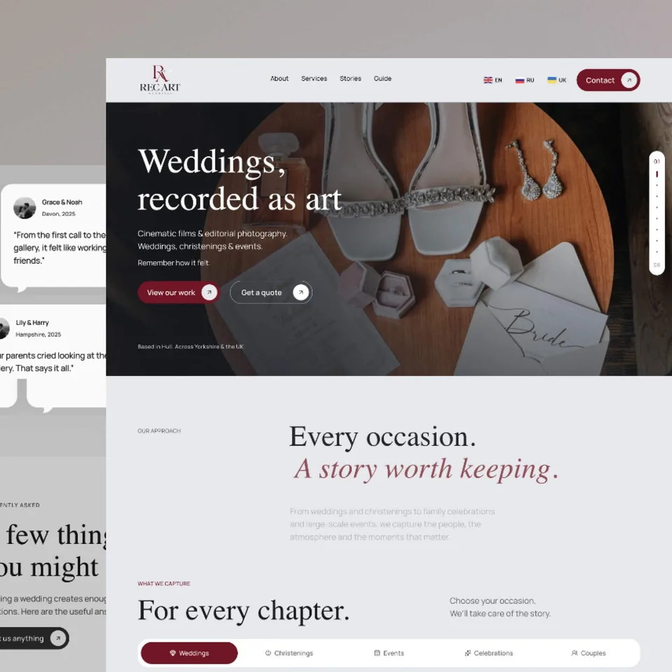 REC ART Weddings — wedding photography and videography website design