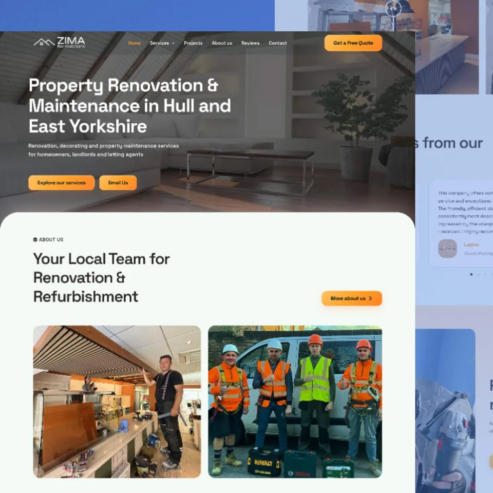 Zima Renovations — home renovation website design